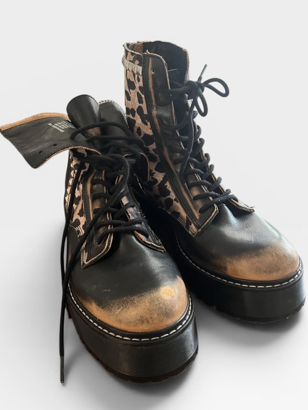 Steve Madden Avenger Leopard Studded Platform Combat Boots Y2K Grunge 10